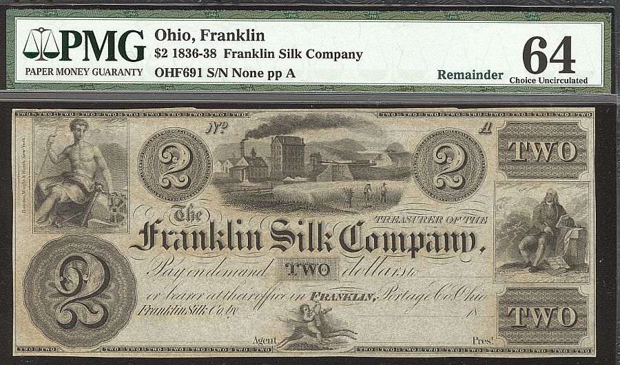 Franklin, Ohio The Franklin Silk Company, $2 Remainder, PMG-64c